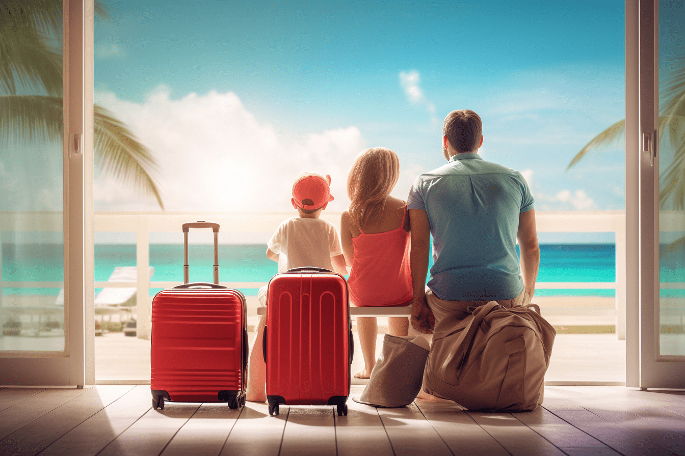 eltxot_family_sitting_on_bed_with_luggage_in_the_style_of_windo_76ea7c02-c7c6-452c-b96f-92e5abd6a747